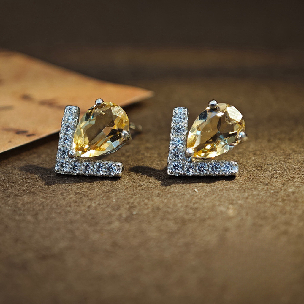 Arrow Water Drop Citrine S925 Silver Earring