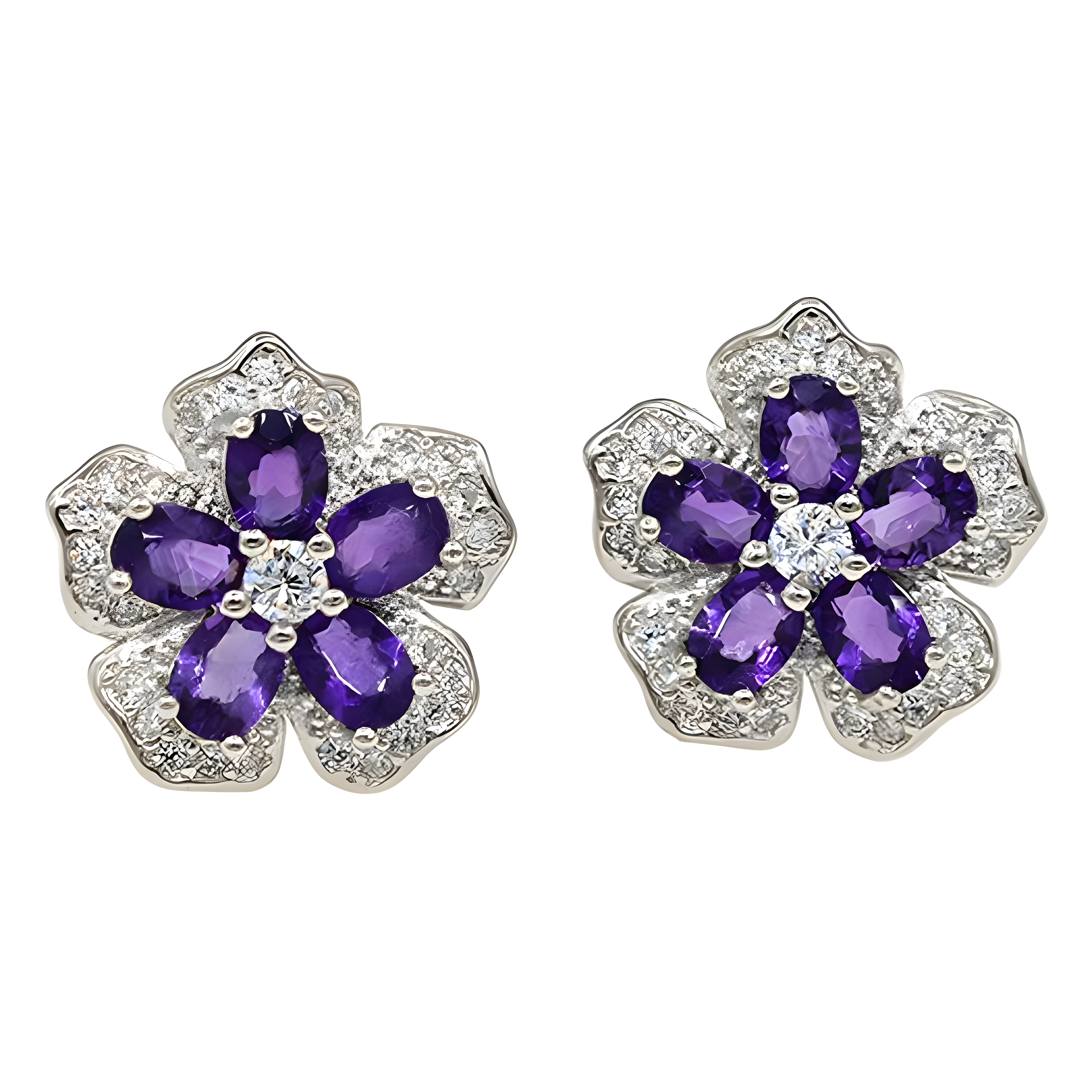 Amethyst S925 Silver Earrings Plum Blossom Design