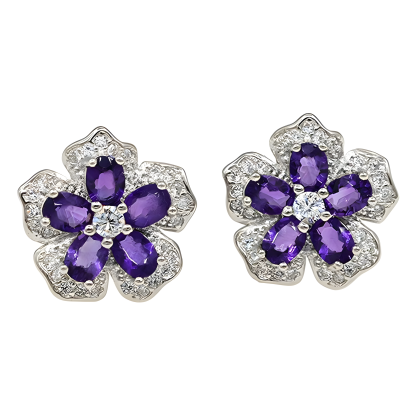 Amethyst S925 Silver Earrings Plum Blossom Design
