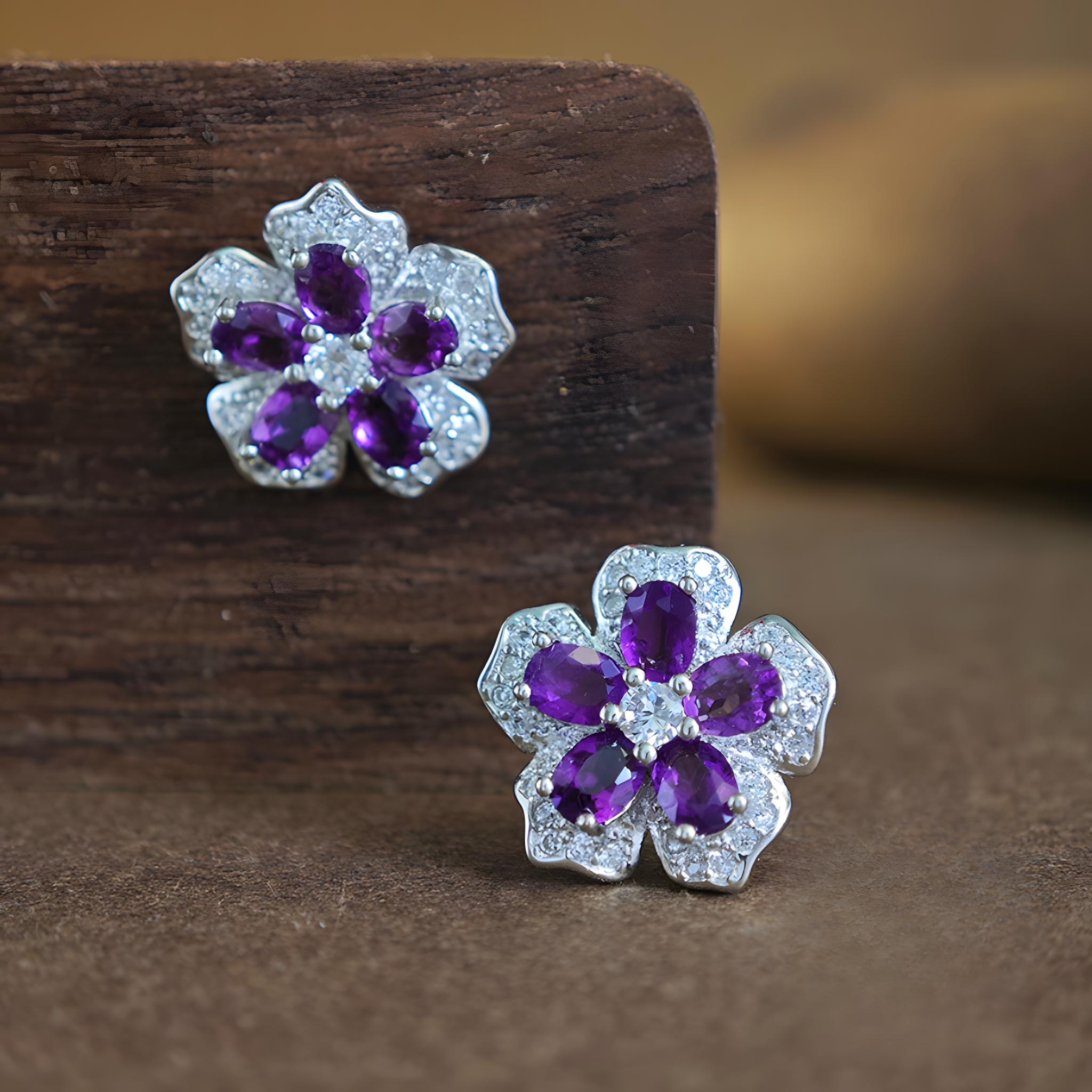 Amethyst S925 Silver Earrings Plum Blossom Design