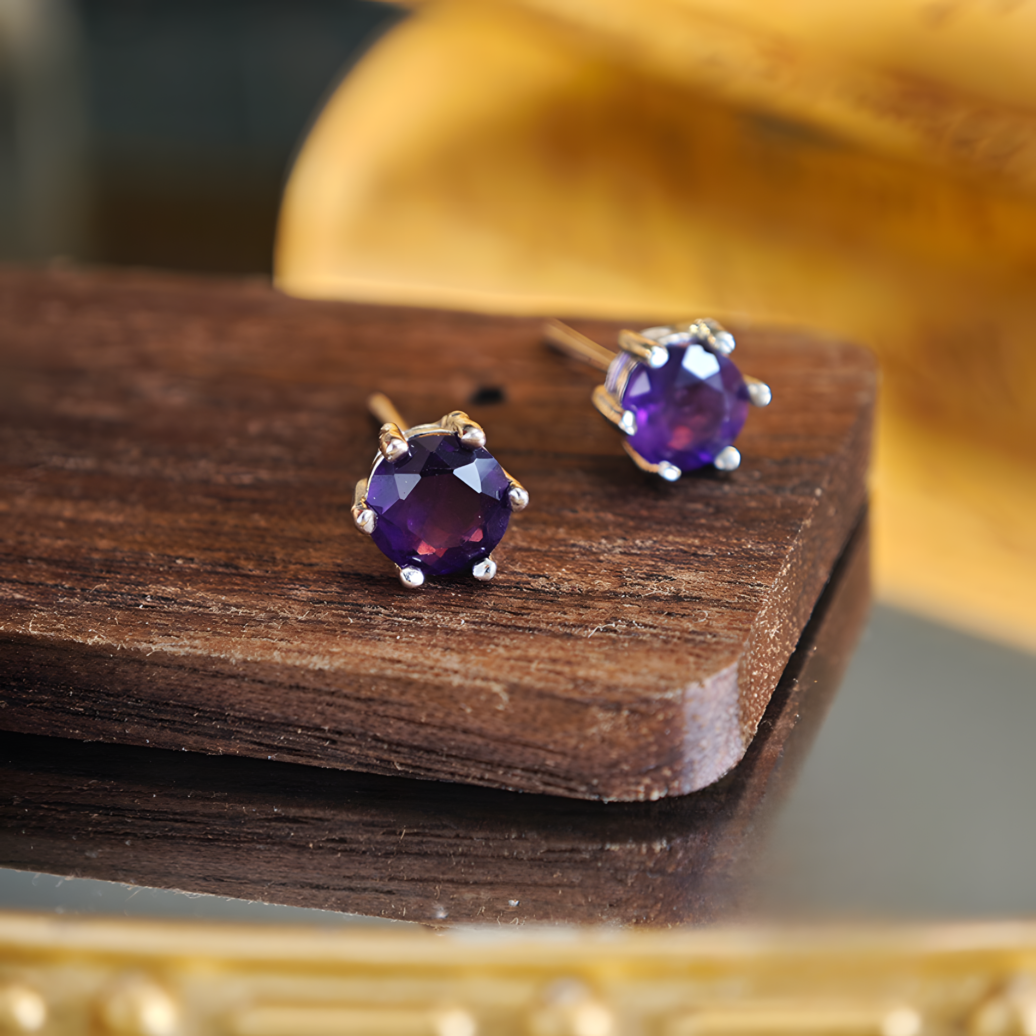 Faceted Amethyst S925 Silver Earrings Six Claws Stud Design