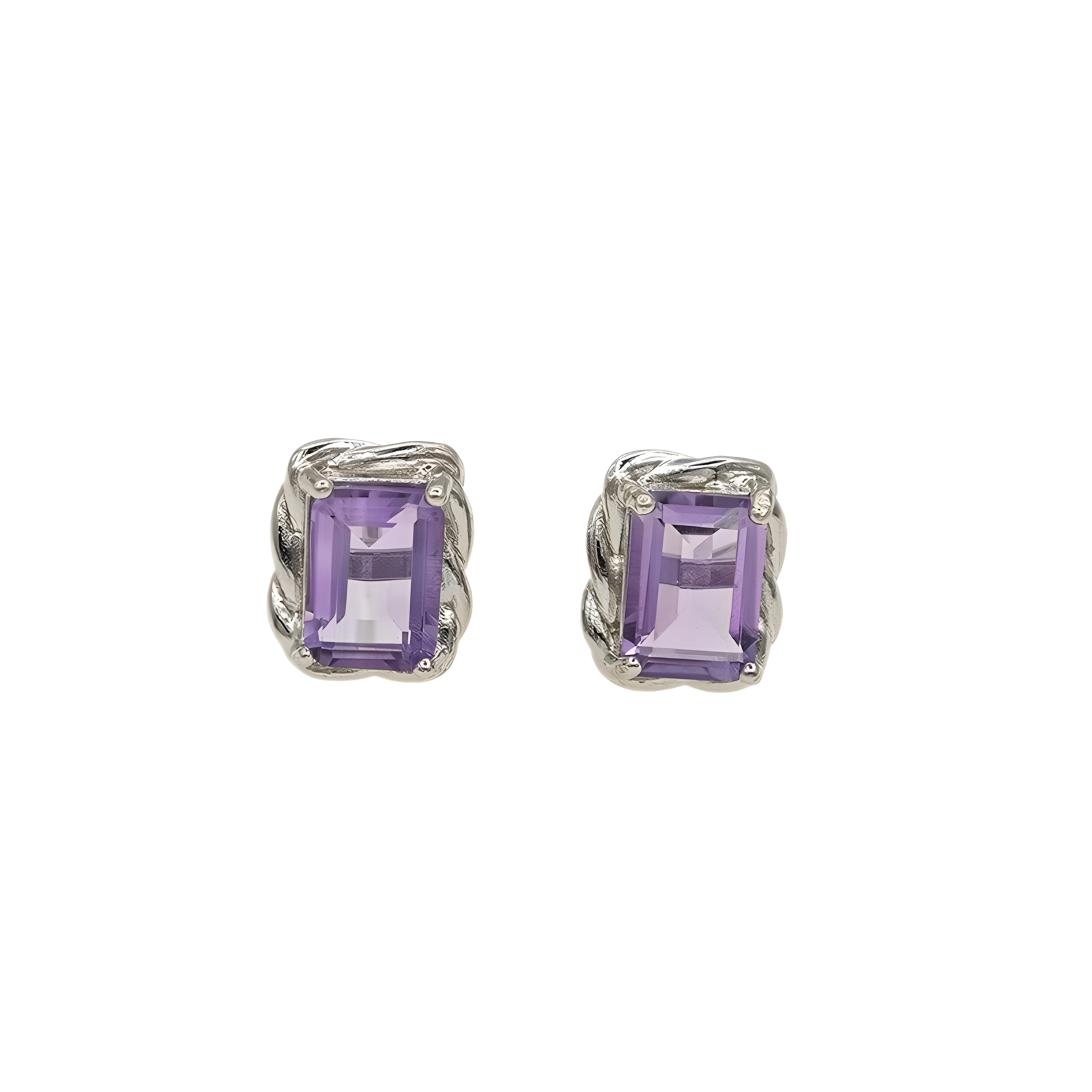Square Amethyst S925 Silver Earrings Amorphous Four Claws Inlay Design