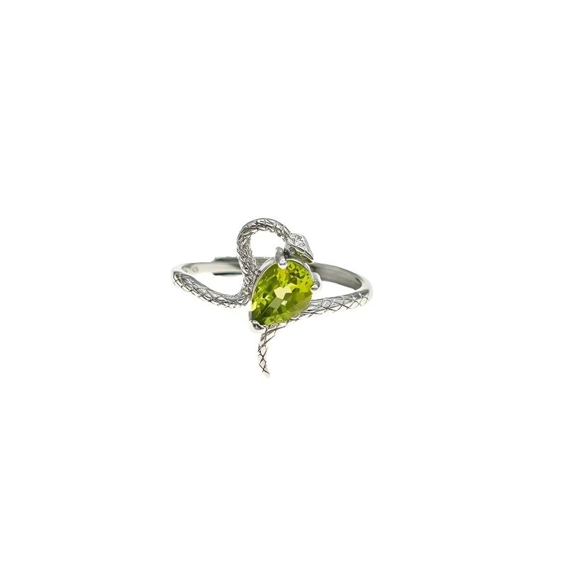 S925 Silver 3D Snake Peridot Ring