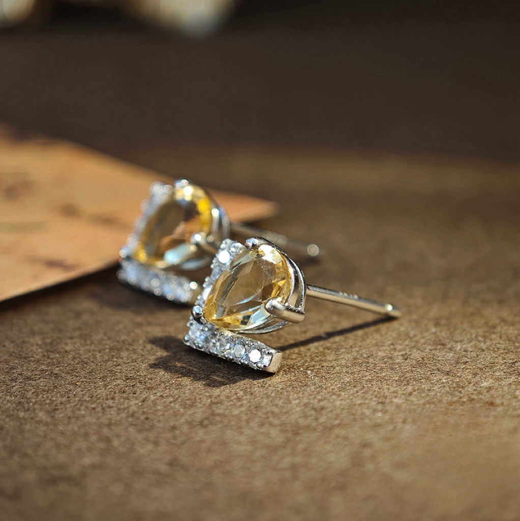 Arrow Water Drop Citrine S925 Silver Earring