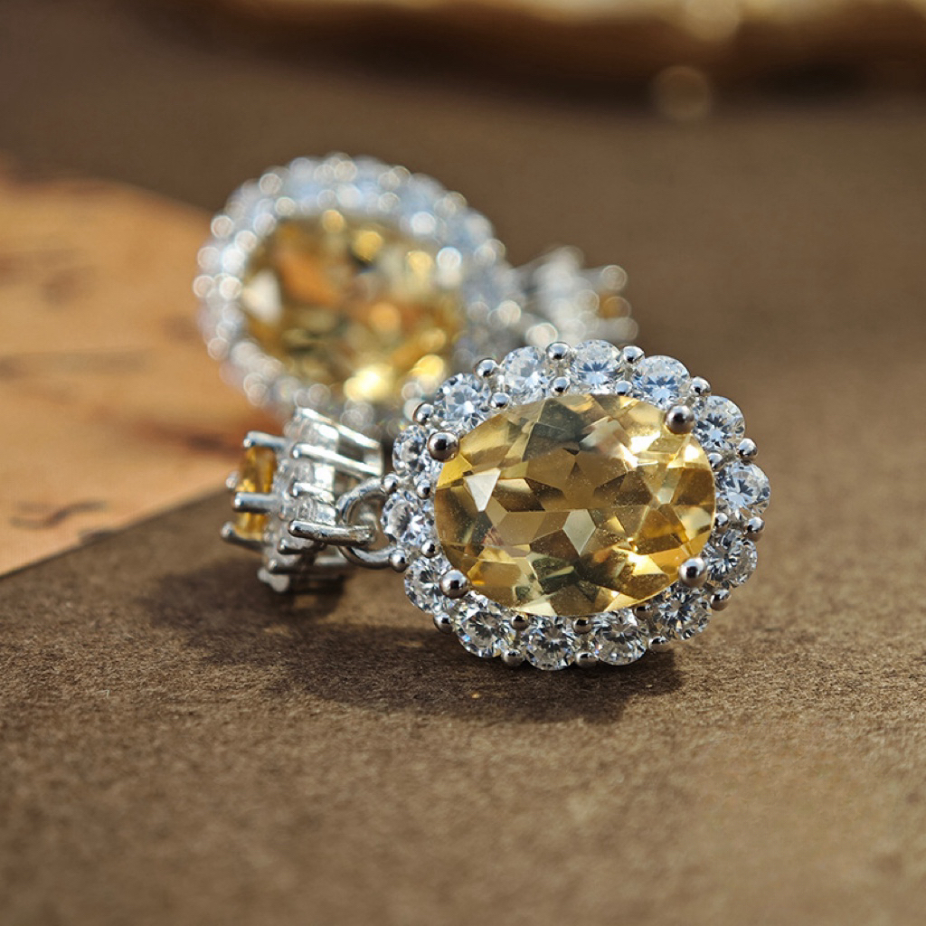 Citrine S925 Sliver Earring Large Double Sunflower Design
