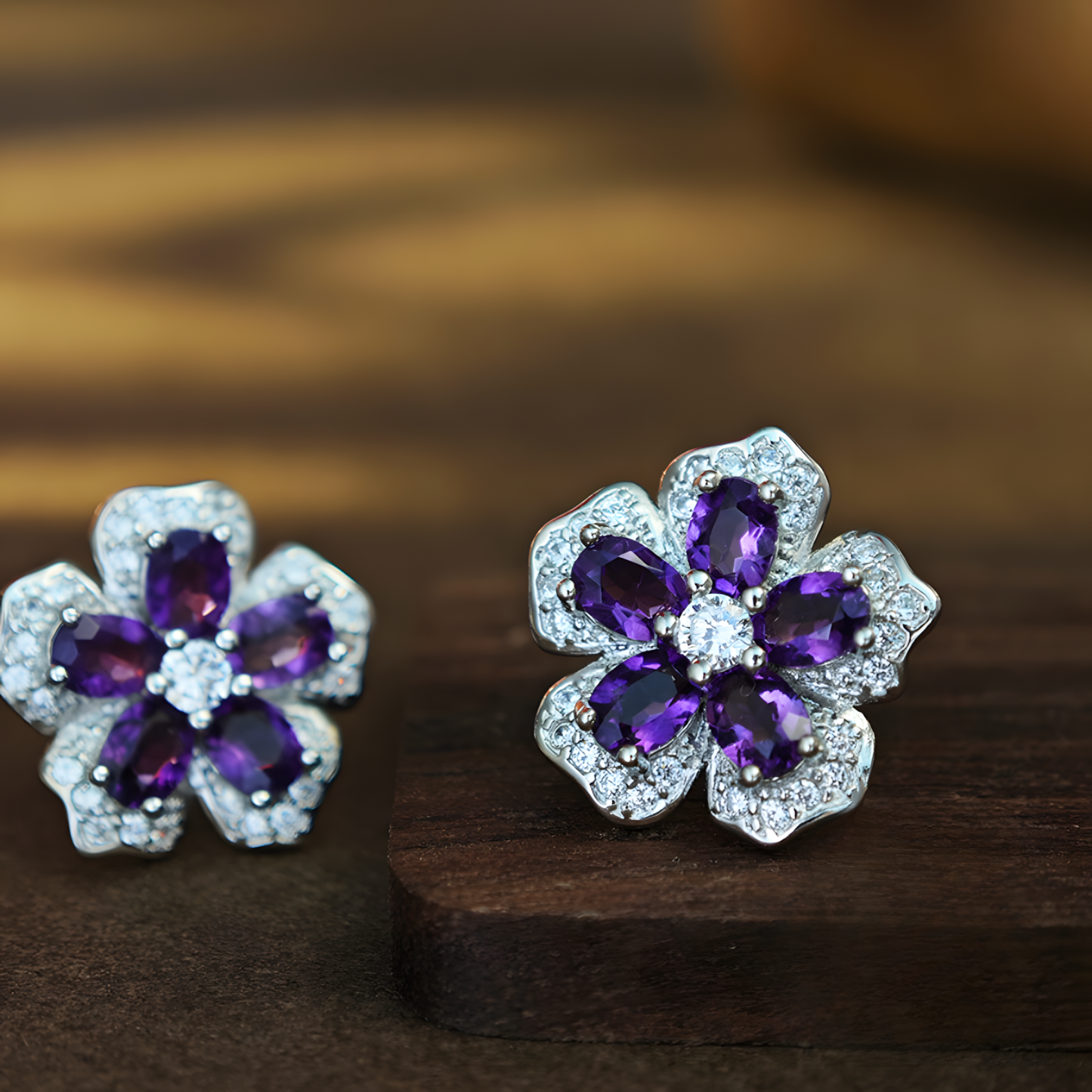 Amethyst S925 Silver Earrings Plum Blossom Design