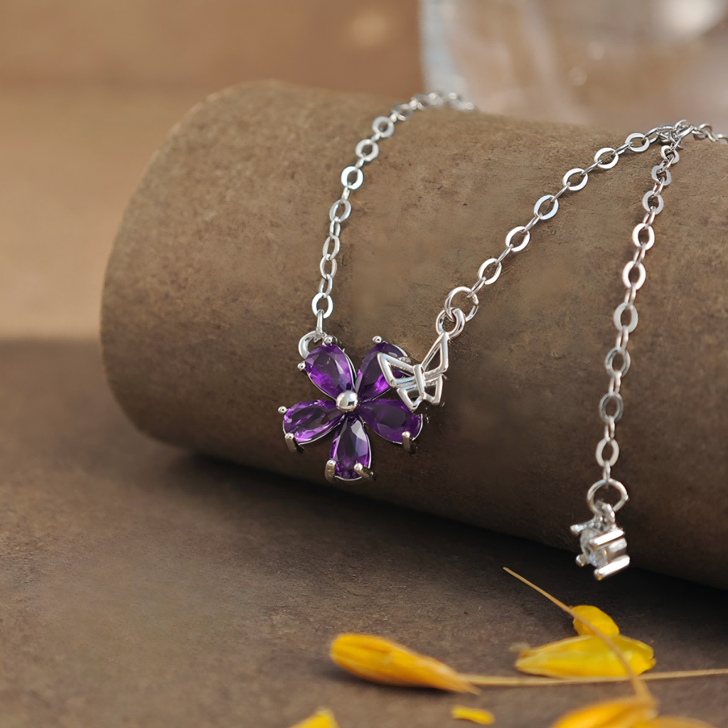 Amethyst S925 Flower With Butterfly Bracelet