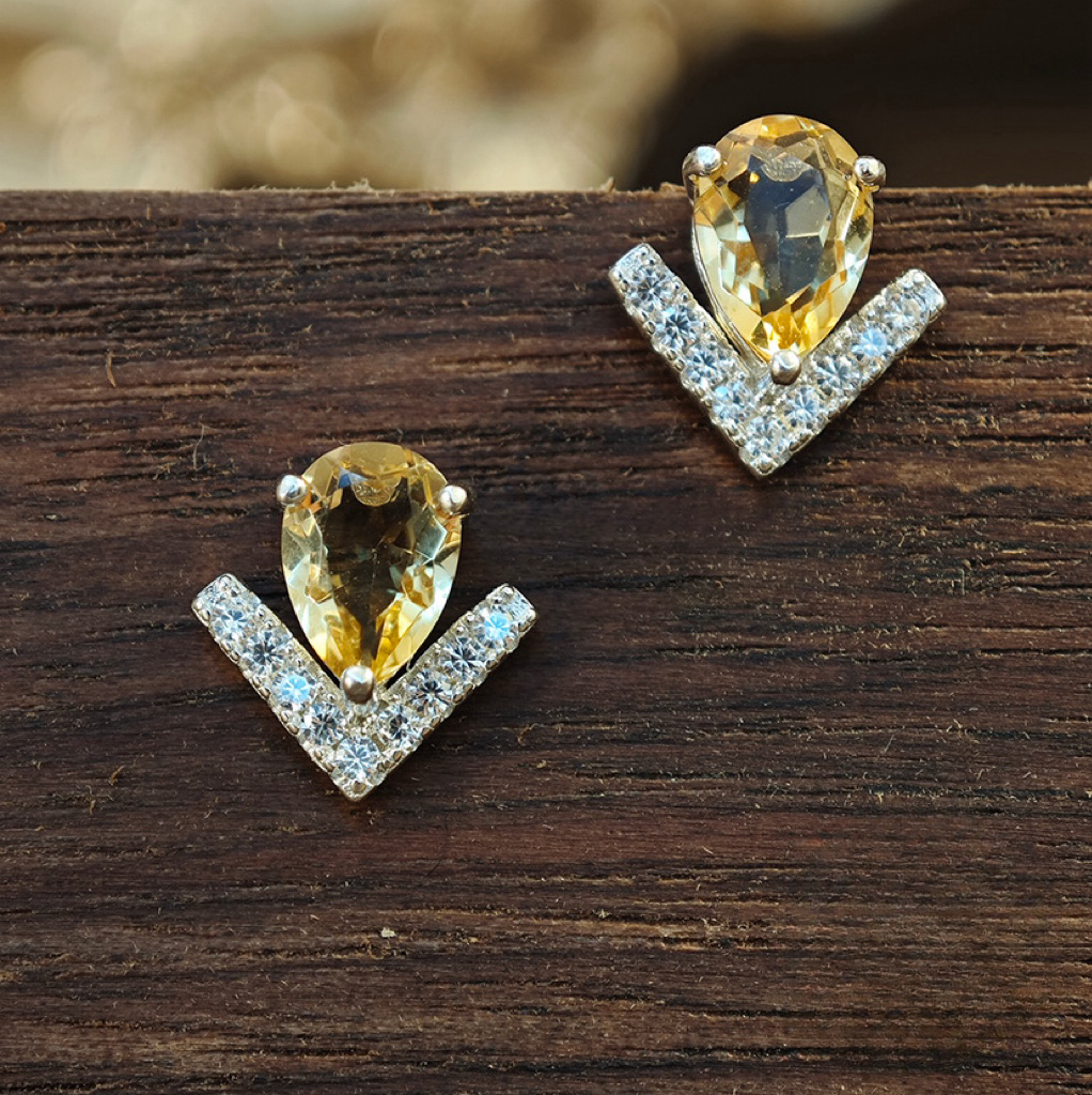 Arrow Water Drop Citrine S925 Silver Earring