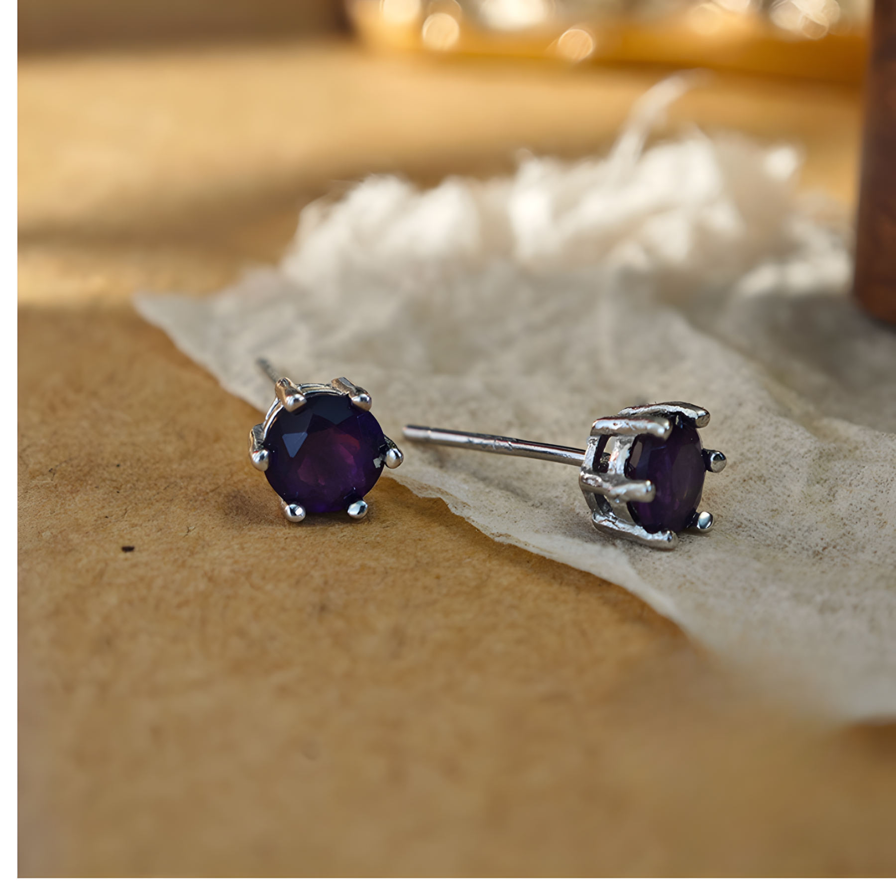 Faceted Amethyst S925 Silver Earrings Six Claws Stud Design