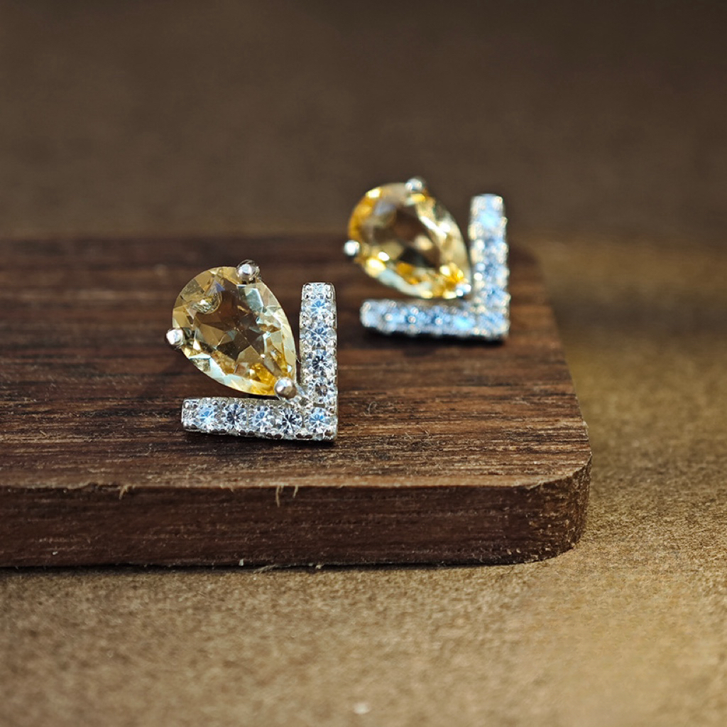 Arrow Water Drop Citrine S925 Silver Earring