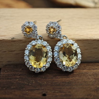 Citrine S925 Sliver Earring Large Double Sunflower Design