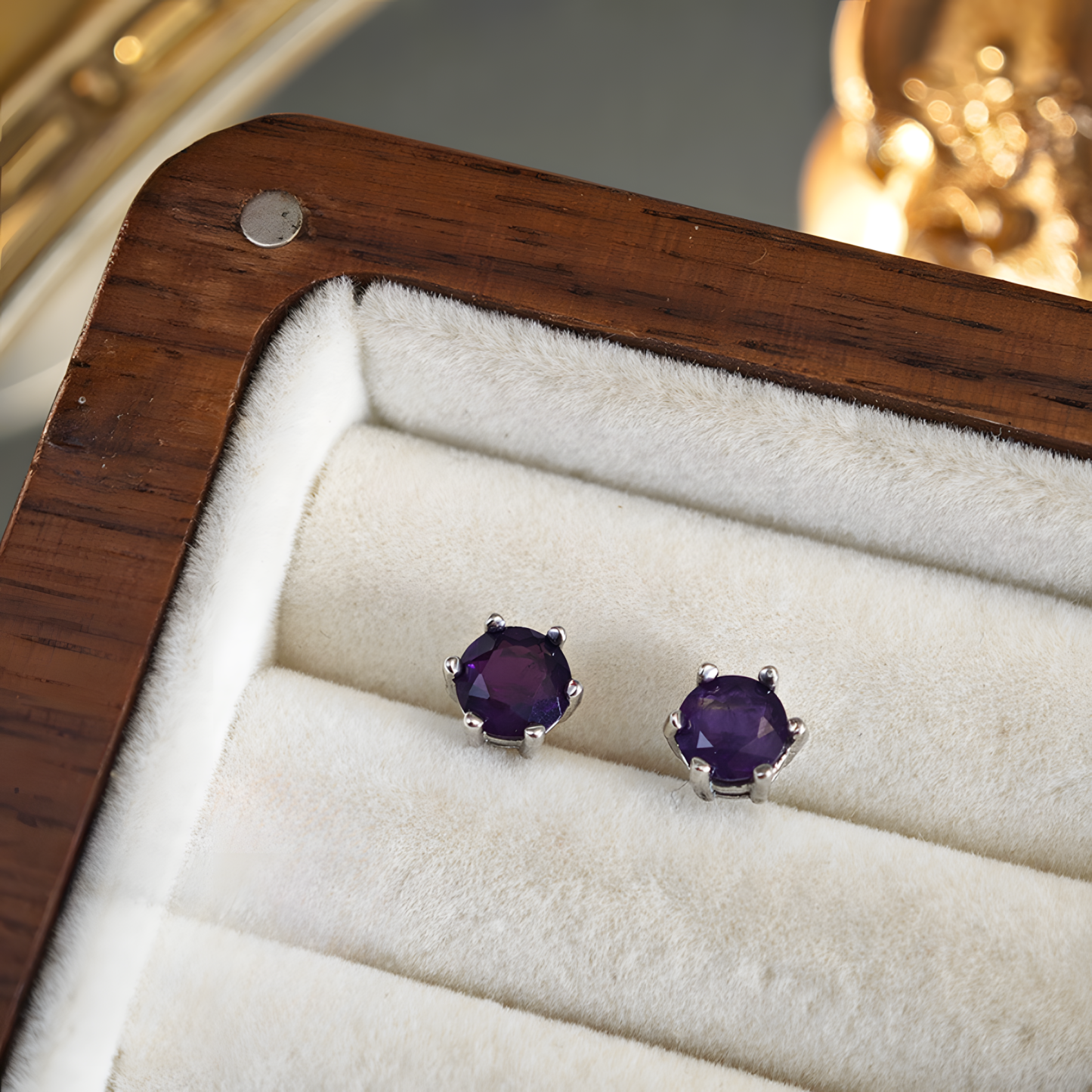 Faceted Amethyst S925 Silver Earrings Six Claws Stud Design