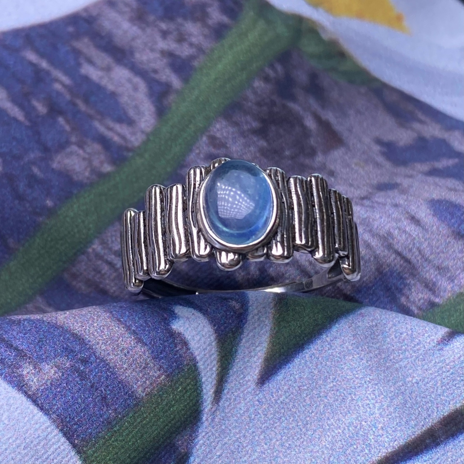 Aquamarine S925 Classical Oval Natural Crystal Large Band Silver Ring 