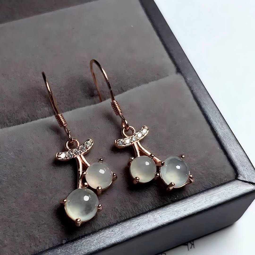 S925 Natural Jadeite Cherry Earrings