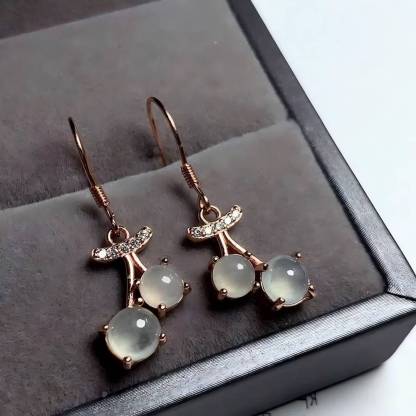S925 Natural Jadeite Cherry Earrings