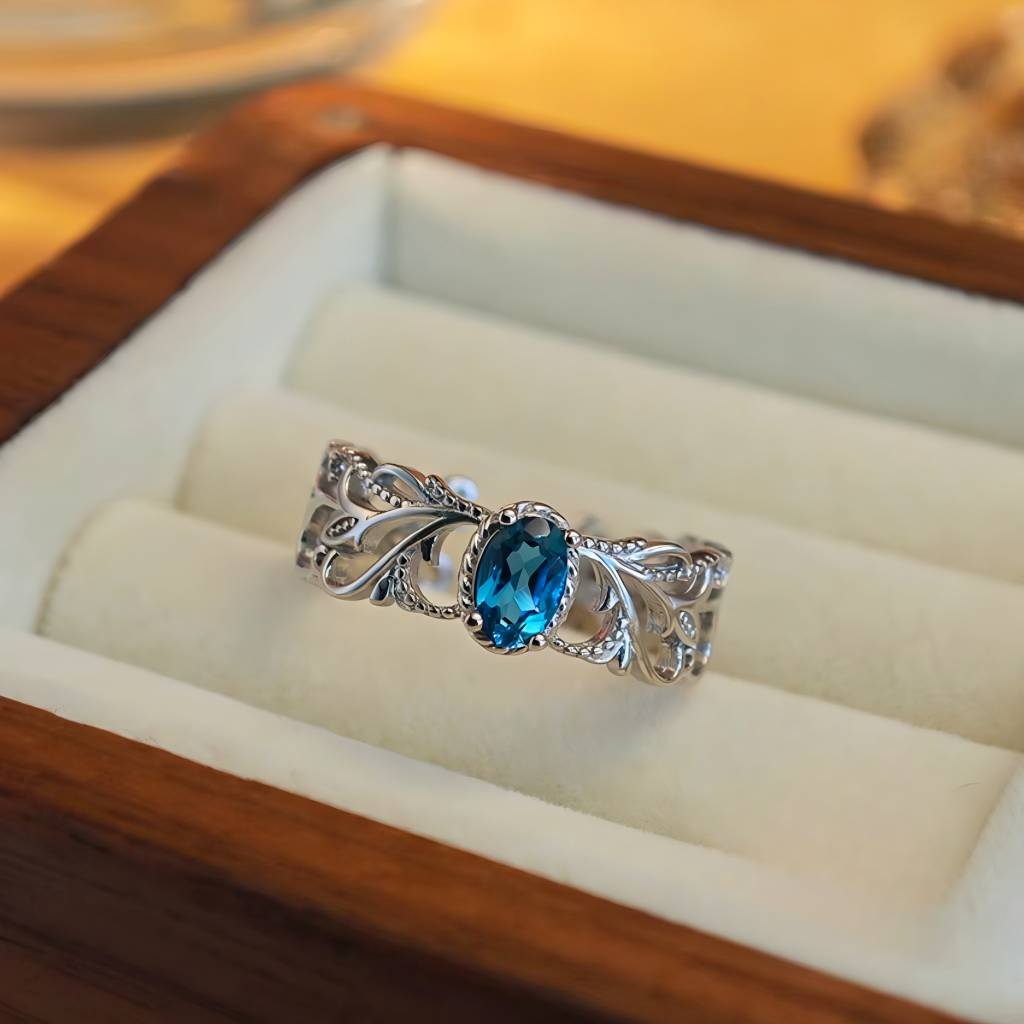 S925 Natural London Blue Topaz Ring