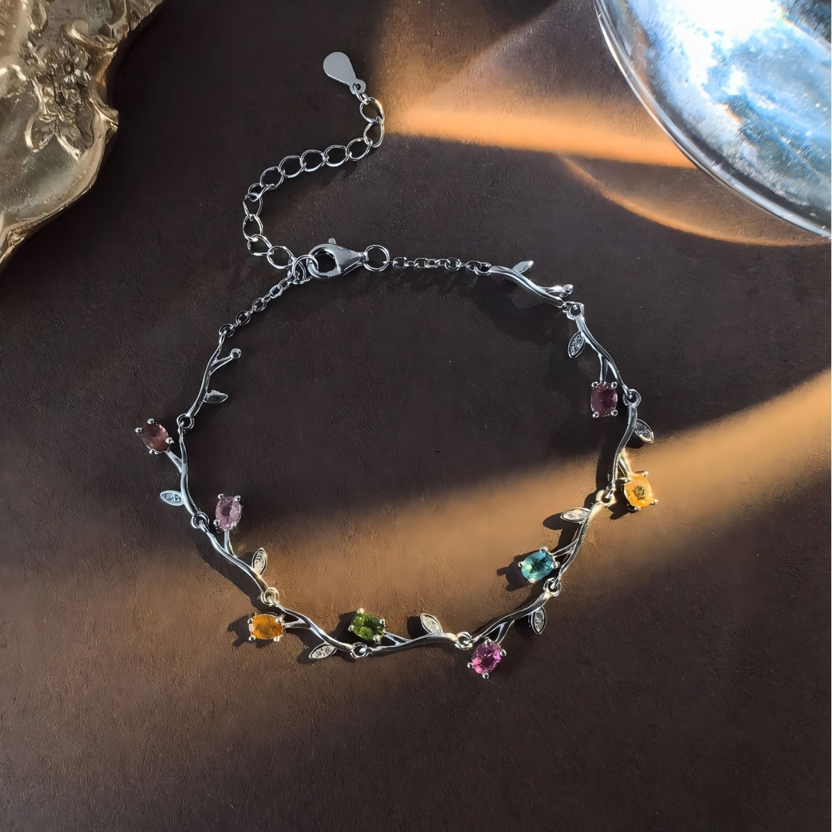 S925 Natural Tourmaline Vine Flower Bracelet