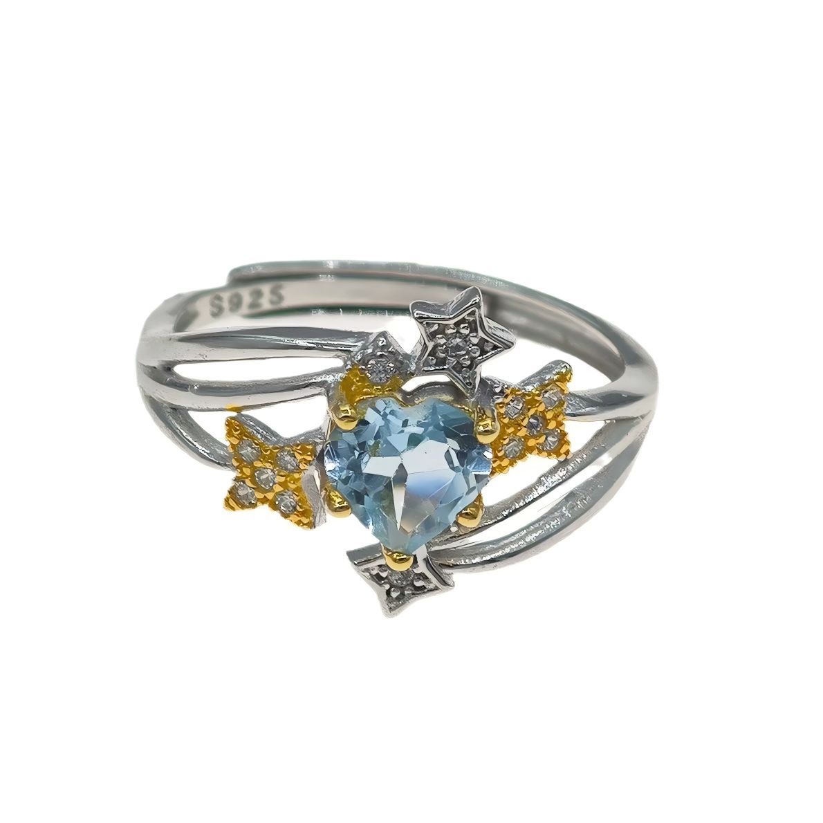 S925 Starry Heart Natural Blue Topaz Ring