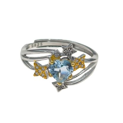 S925 Starry Heart Natural Blue Topaz Ring