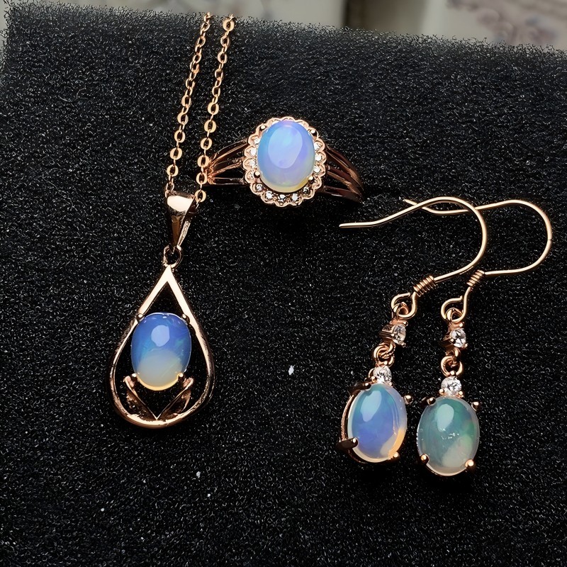 Golden Water Drop Oval Opal S925 Ring / Earrings / Necklace Natural Crystal Set