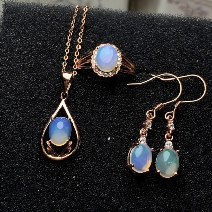Golden Water Drop Oval Opal S925 Ring / Earrings / Necklace Natural Crystal Set