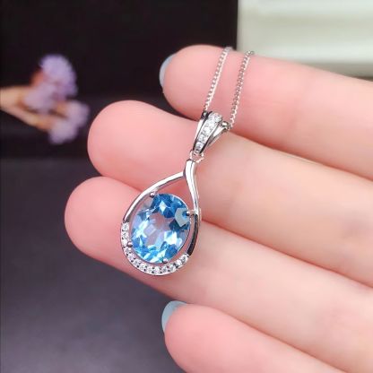 Water Drop Faced Blue Topaz S925 Silver Set