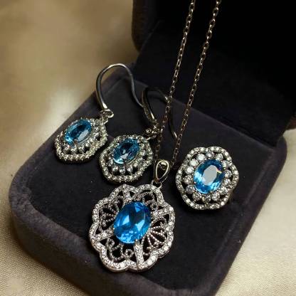 Elaborate Classical Blue Topaz S925 Silver Set