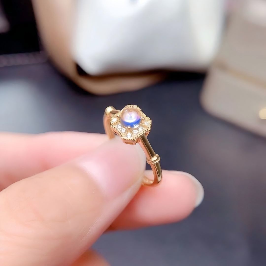 Square Moonstone Gold S925 Silver Natural Crystal Set