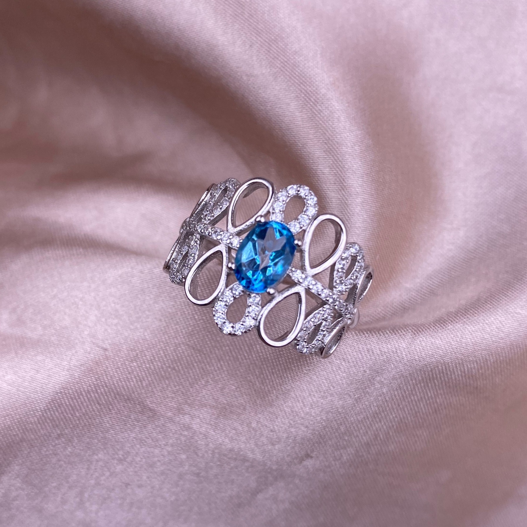 London Blue Topaz Double Oval S925  Silver Ring  