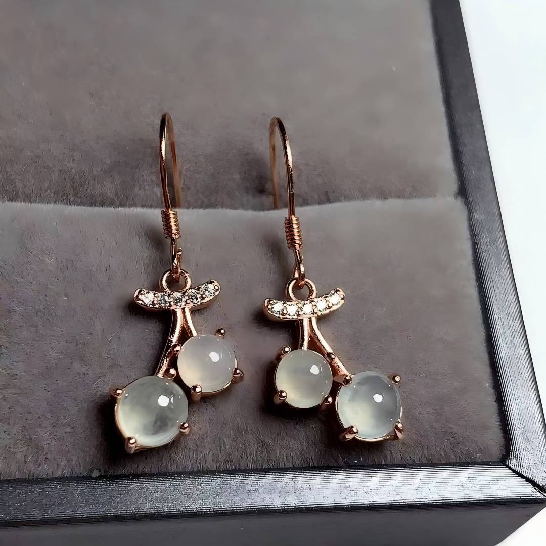 S925 Natural Jadeite Cherry Earrings