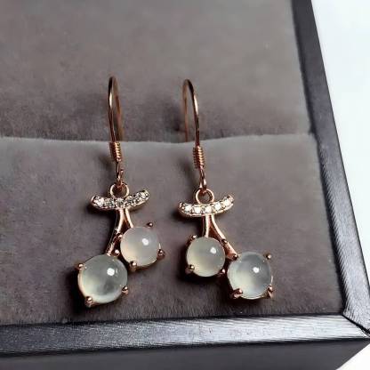 S925 Natural Jadeite Cherry Earrings