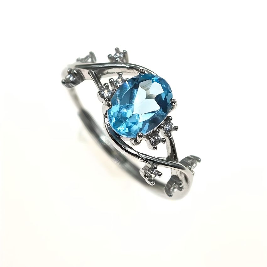 S925 Olive Branch Leaf Inlay Natural Blue Topaz Ring