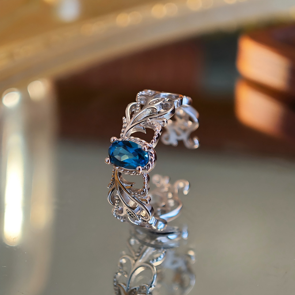 S925 Natural London Blue Topaz Ring