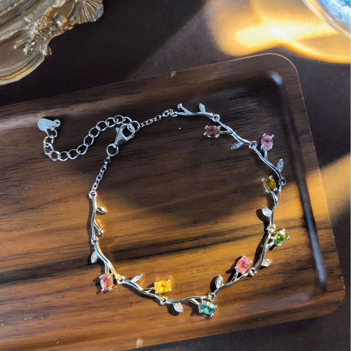 S925 Natural Tourmaline Vine Flower Bracelet