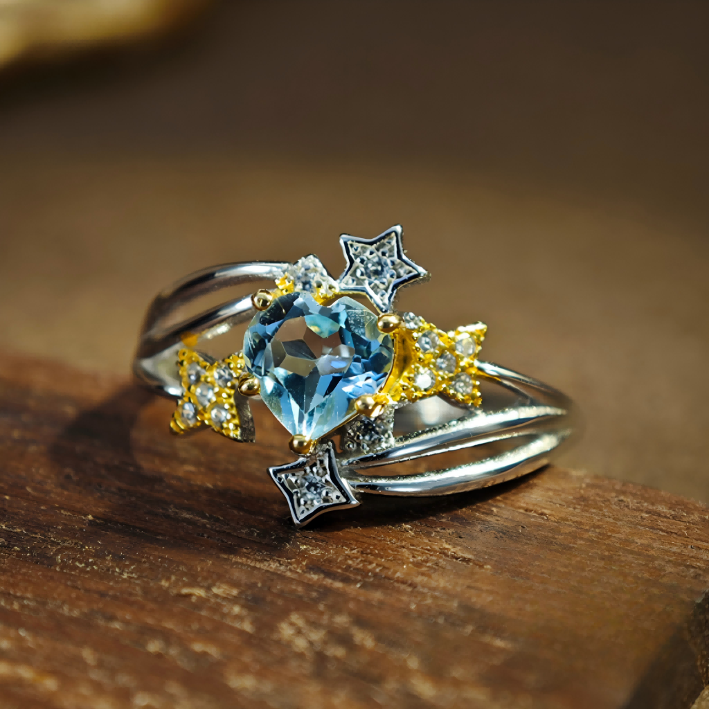 S925 Starry Heart Natural Blue Topaz Ring