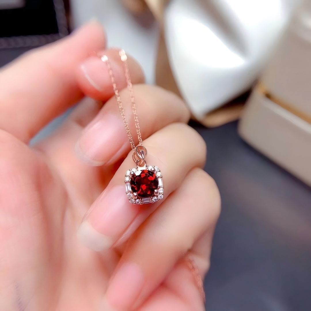 Square Garnet S925 Silver Ring / Earring / Pendent / Necklace Four Claws Design