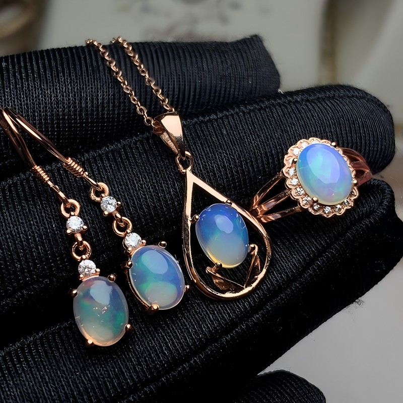 Golden Water Drop Oval Opal S925 Ring / Earrings / Necklace Natural Crystal Set