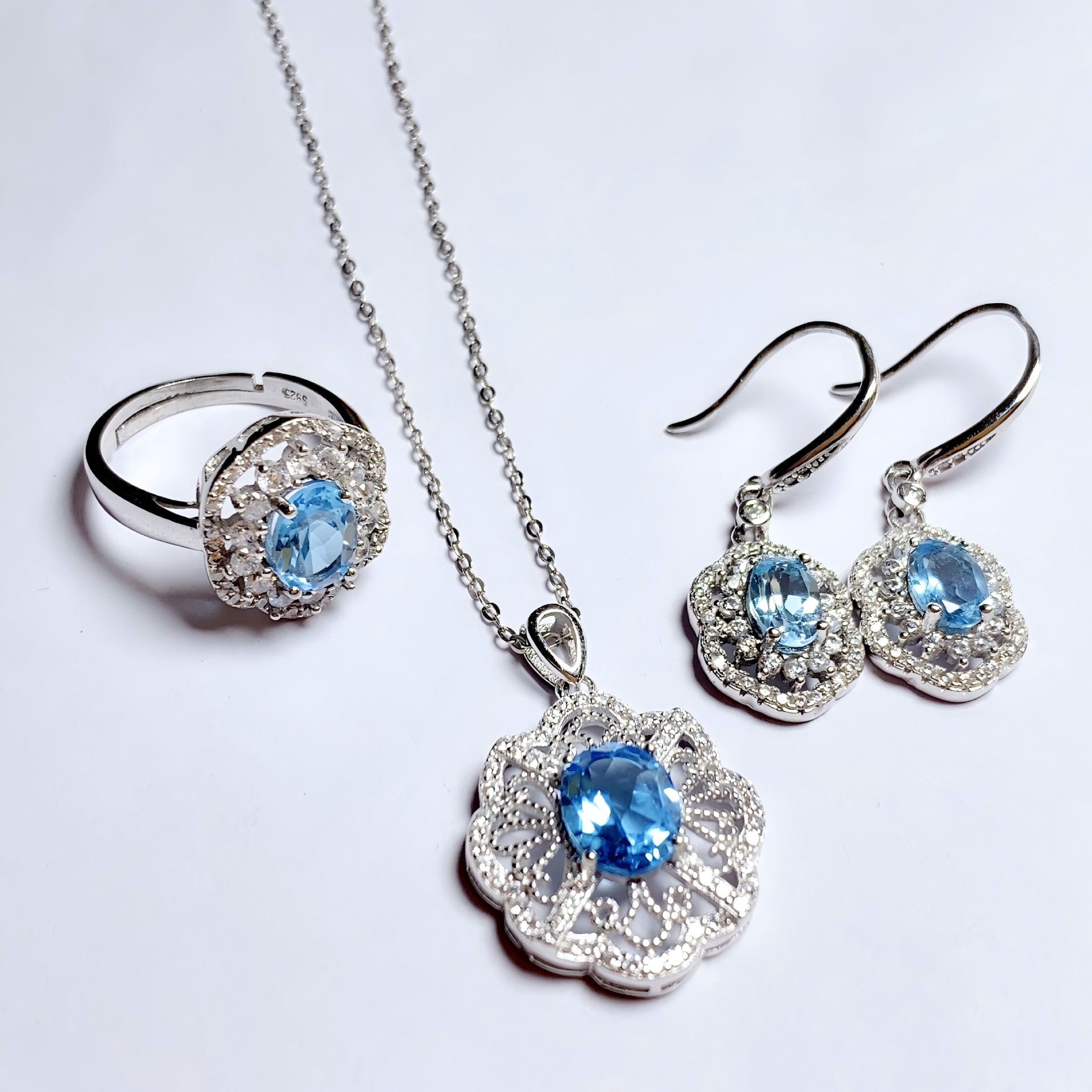 Elaborate Classical Blue Topaz S925 Silver Set
