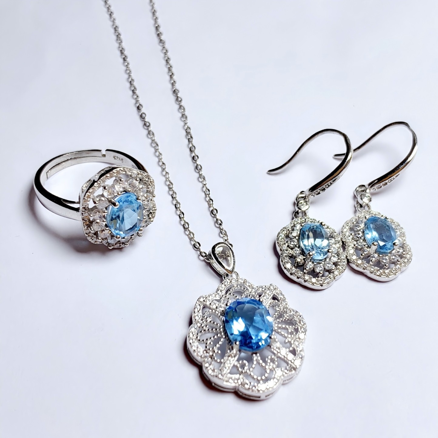 Elaborate Classical Blue Topaz S925 Silver Set