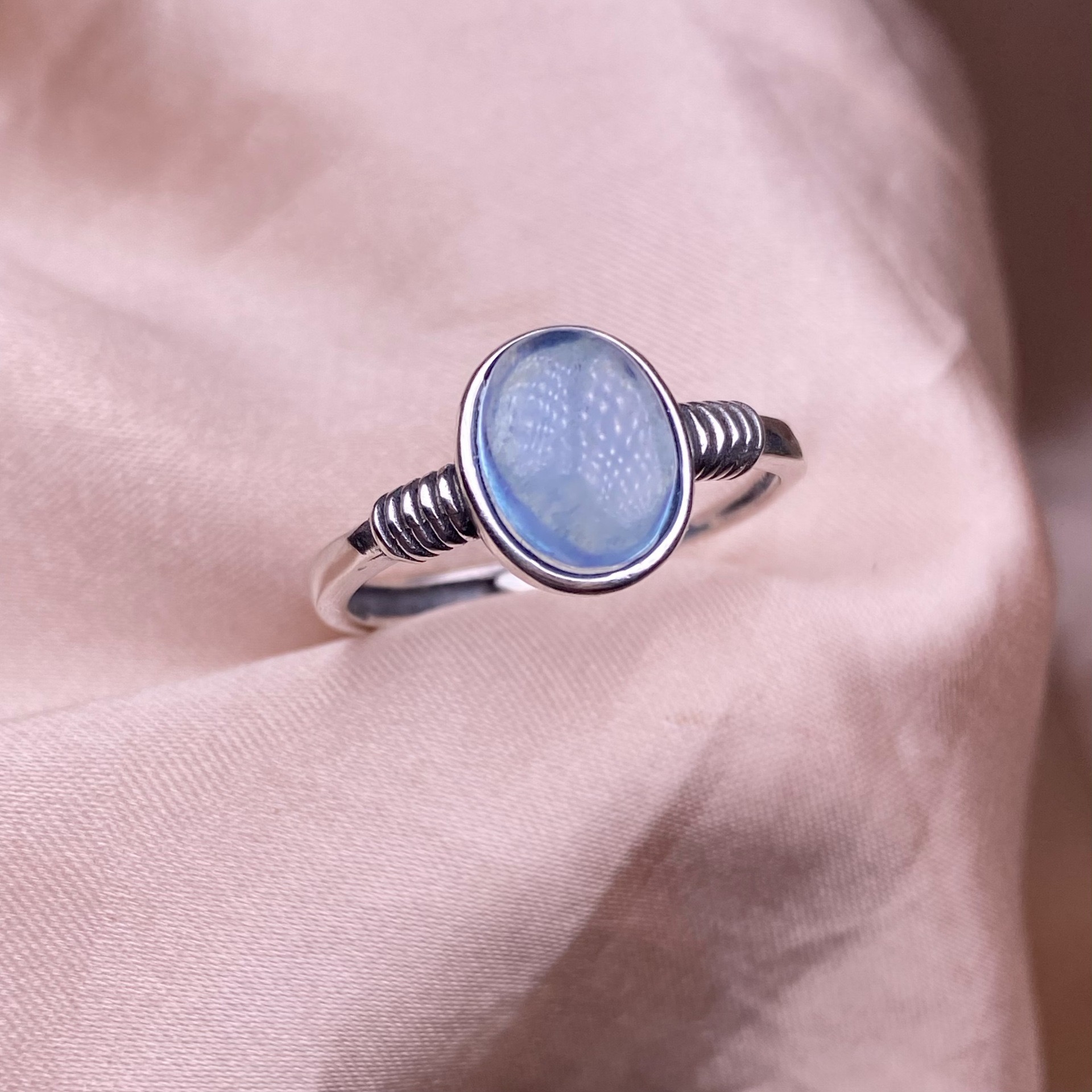 Aquamarine S925 Silver Inlay Retro Style Ring