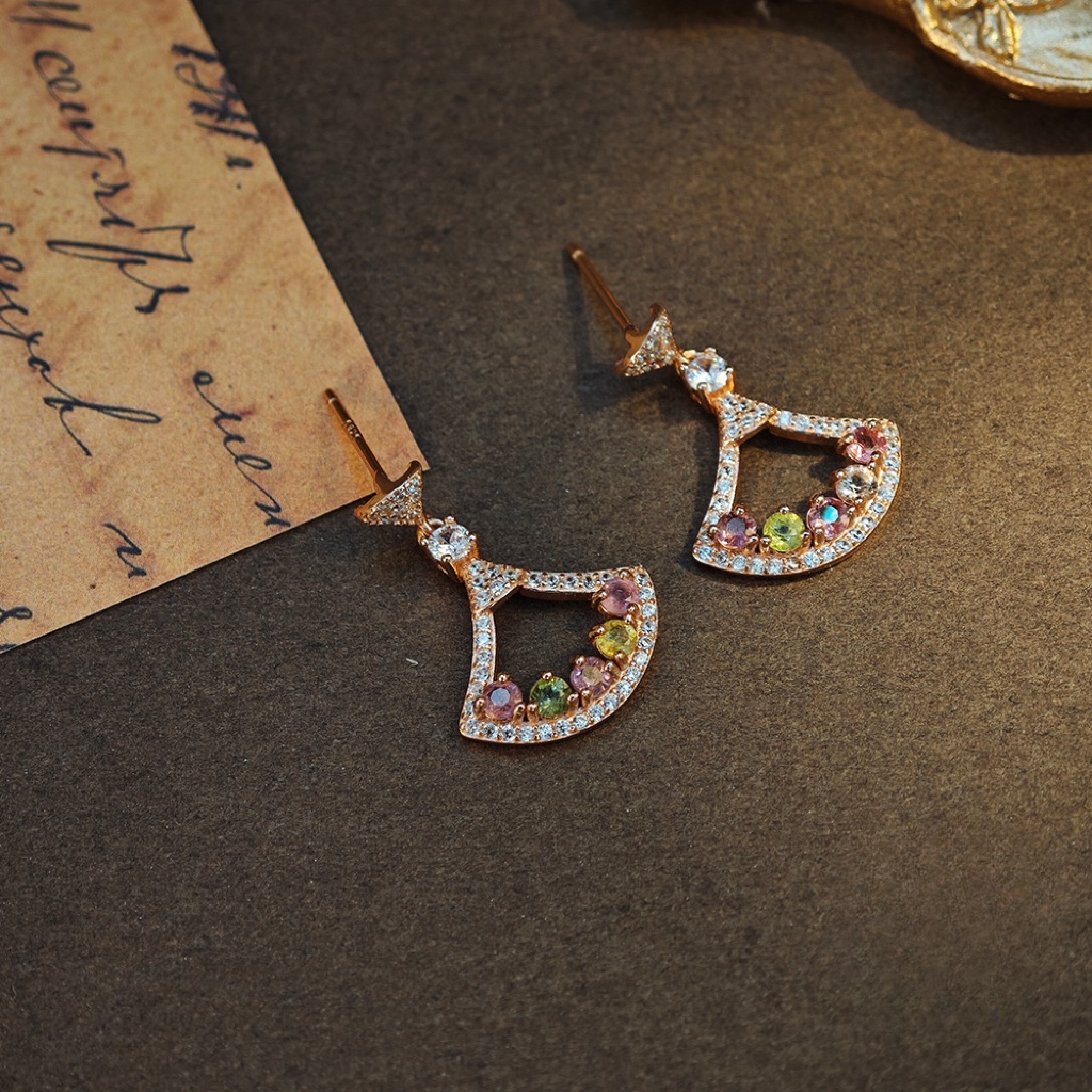 Rose Gold Fan S925 Silver Tourmaline Earring