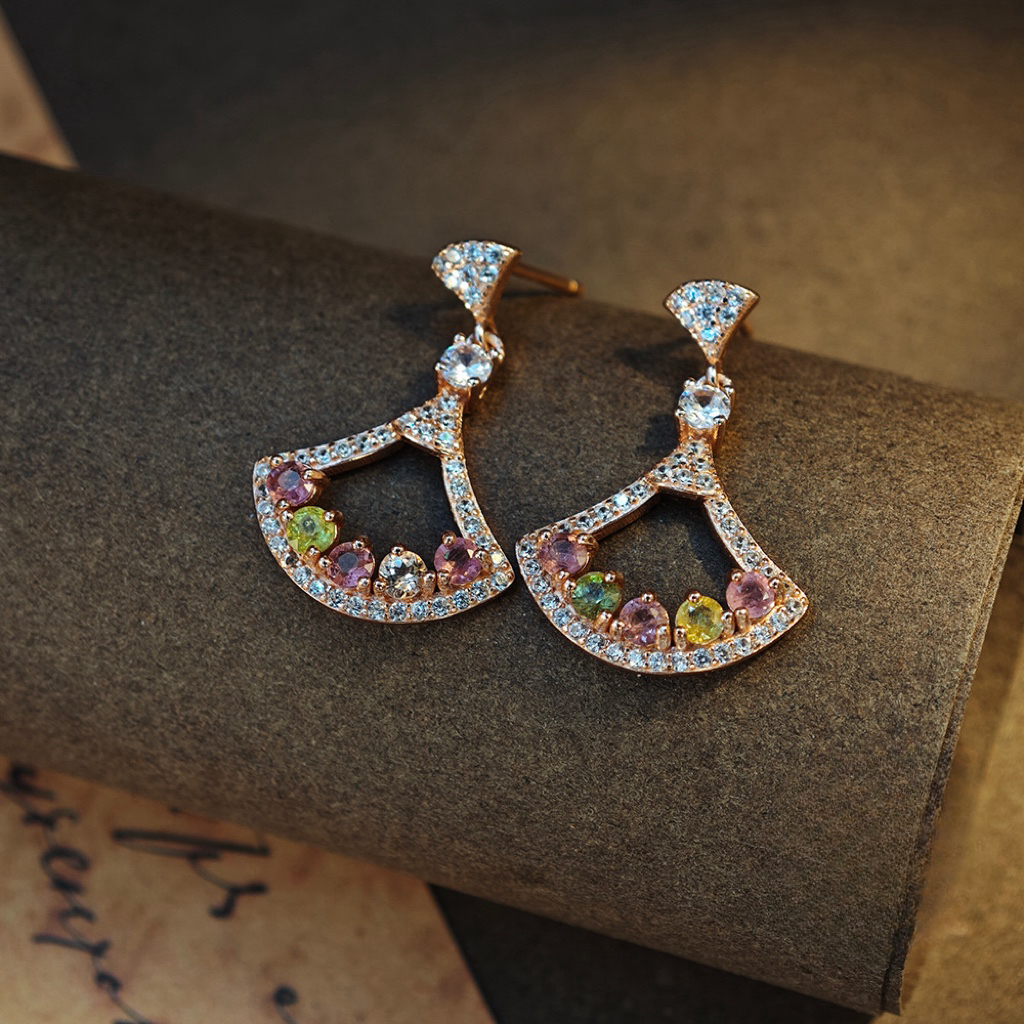 Rose Gold Fan S925 Silver Tourmaline Earring