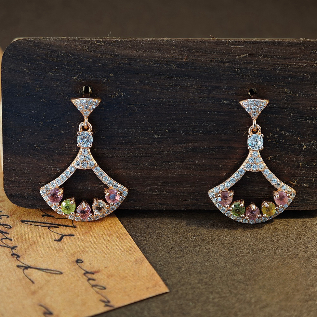 Rose Gold Fan S925 Silver Tourmaline Earring