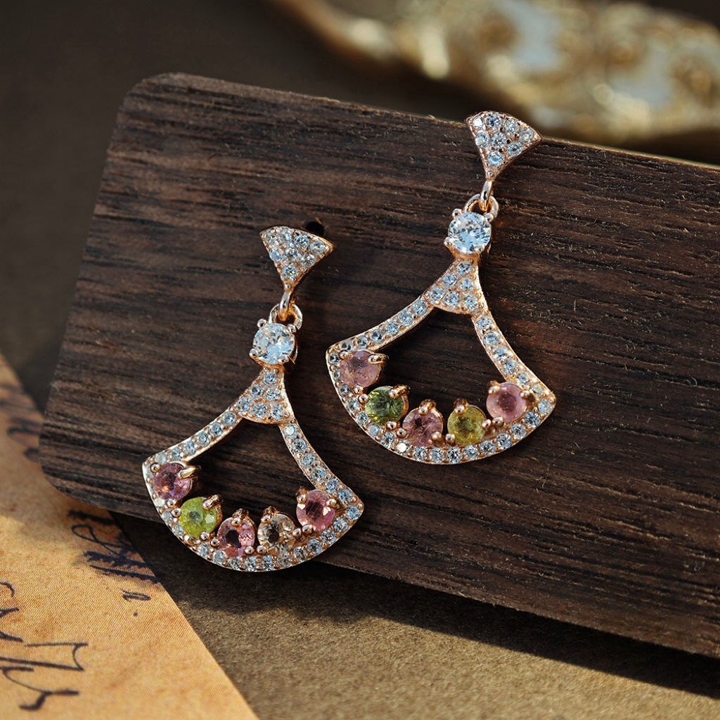 Rose Gold Fan S925 Silver Tourmaline Earring