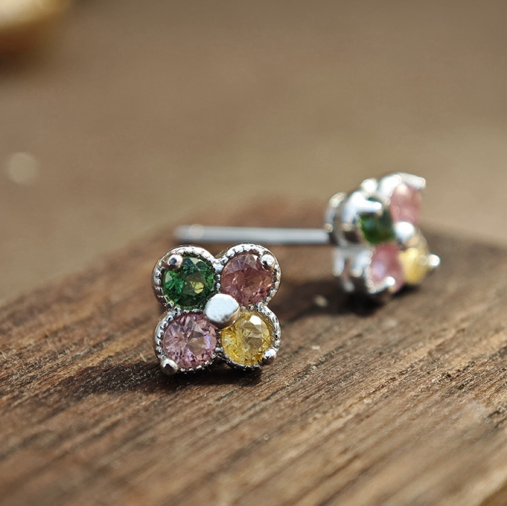 Four Leaf Clover Tourmaline S925 Silver Earring