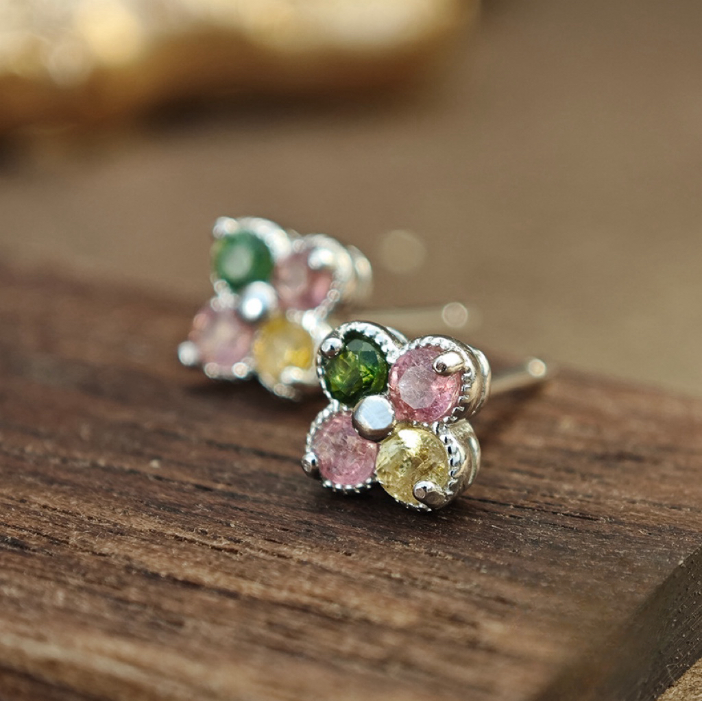 Four Leaf Clover Tourmaline S925 Silver Earring