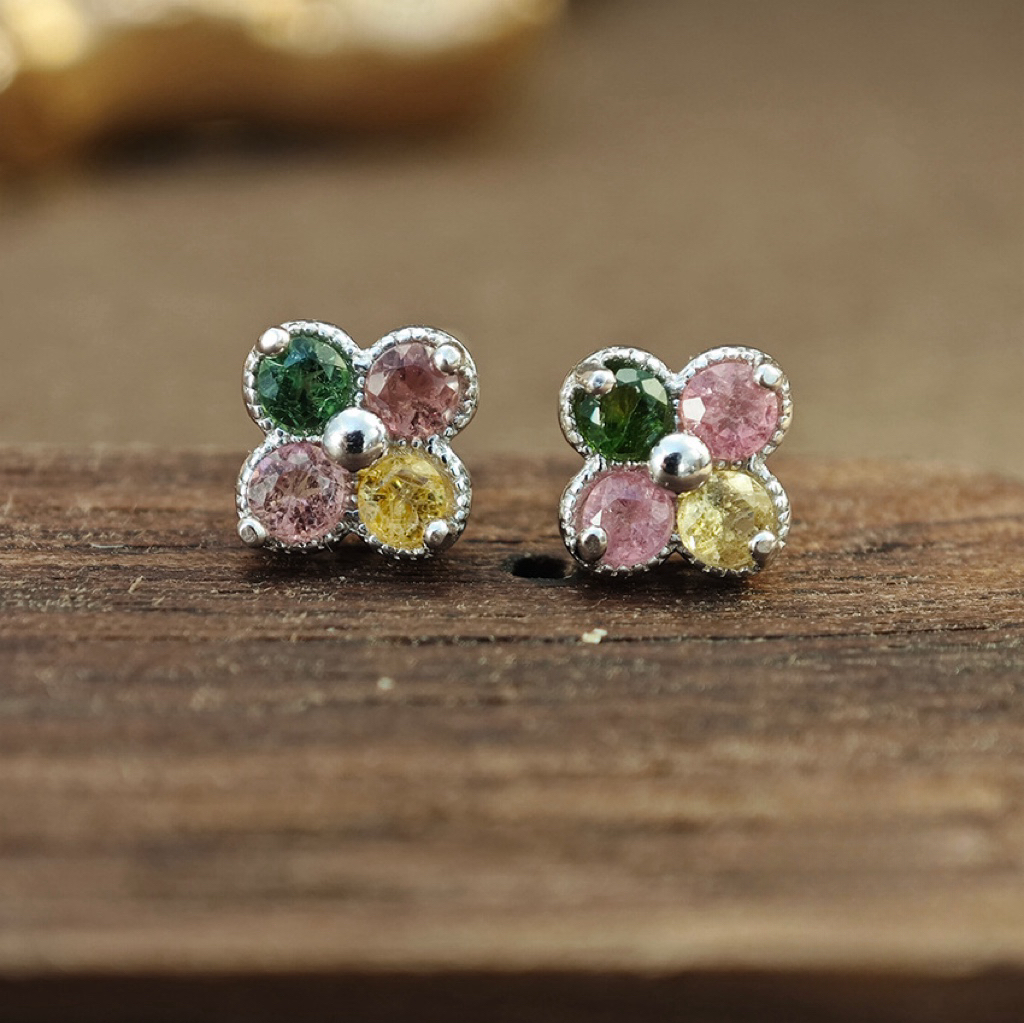 Four Leaf Clover Tourmaline S925 Silver Earring