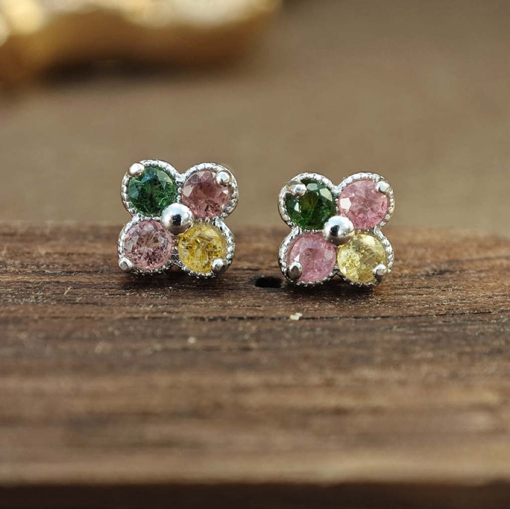 Four Leaf Clover Tourmaline S925 Silver Earring