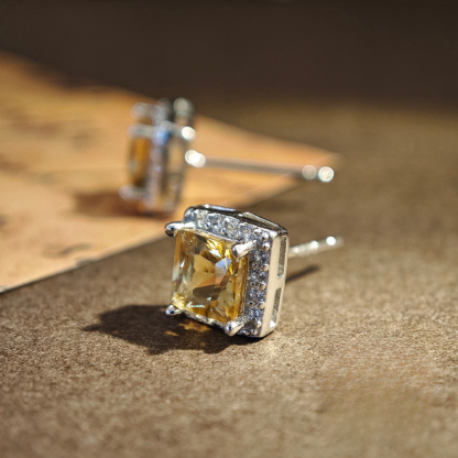 S925 Silver Earring Inlay A Square Citrine Natural Crystal