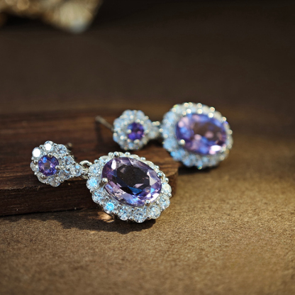 Amethyst S925 Sliver Earring Large Double Sunflower Design